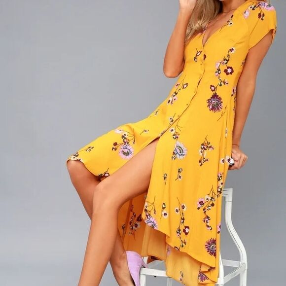 Free People Yellow Lost in You High Low Dress - Picture 2 of 10
